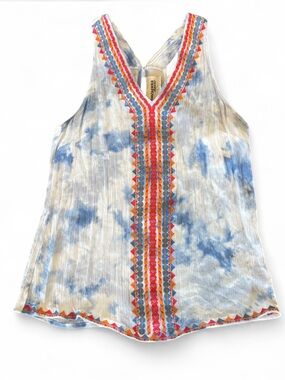 Savanna Jane Blue Tie-Dye Camisole with Multicolor Embroidery